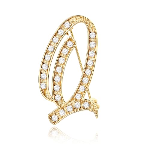 Image of Cicy Bell A-Z Initial 26 Letter Brooch Pins 18k Gold Plated Cubic Zirconia Breastpin Name Personalized Gifts for Women Men