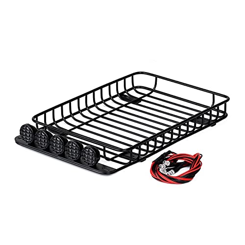XEBRAD Luggage Carrier Roof Rack 1/10 RC Crawler, for Traxxas, TRX-4 SCX10 90046 III AXI03007 Metal Black With Lights Toy Car Roof Rack
