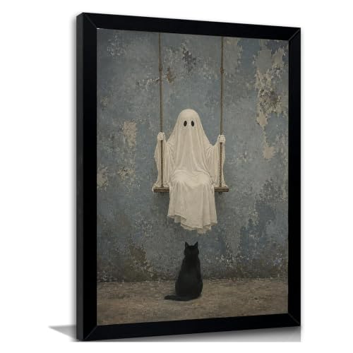 Ghost On Swing Black Cat Wall Art Moody Home Room Decor