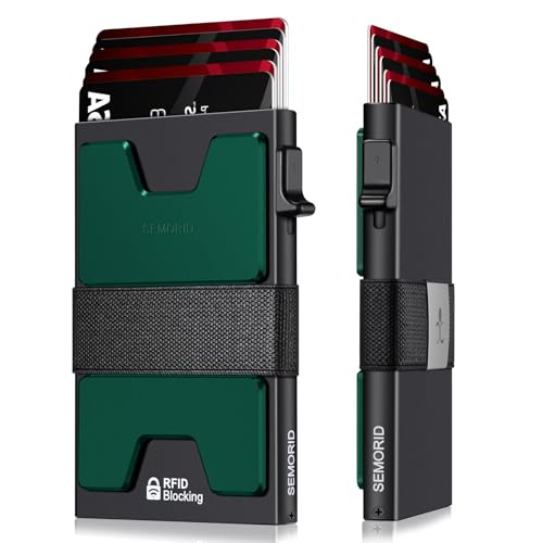Image of SEMORID Slim Aluminum Card Holder Wallet for Men, Durable Expandable Backplate, RFID Blocking Minimalist Metal Pop Up Wallet, Holds 12+ Cards Plus Cash