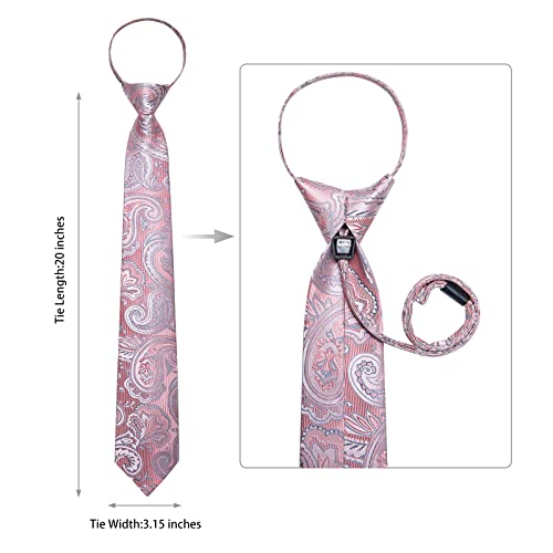 Image of DiBanGu Silk Zipper Ties for Men,Paisley Solid Plaid Pre-tied Tie and Pocket Square Cufflinks Set Formal Adjustable Necktie