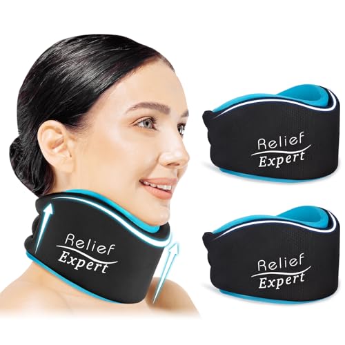 Soft Neck Brace with Hot and Cold Gel Pack – Adjustable Cervical Collar for Men & Women, Breathable Neck Support with Reusable Gel Ice Pack for Comfort at Home, Office & Travel, 2-Piece Set