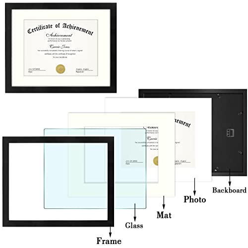 Frametory, 11X14 Certificate Frame With Mat For 8.5X11, Back Hangers For Wall Mounting, Display For Certificates, Documents, Awards, Acknowledgements, Wide Molding (Black, 1-Pack) #TOP5