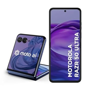 Smartphone Motorola Razr 50 Ultra - 512GB 24GB Ram Boost Tela dobrável 6,9" pOLED e externa 4” Moto AI camera IPX8 Navy Blue - Vegan Leather