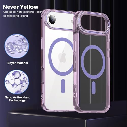 Image of VONZEE Translucent Clear Back Cover Compatible with (iPhone 17 Air Case)(2025), PC Shockproof Scratch Resistant, Non-Yellowing, Support Mag-Safe Wireless Magnetic Charging - Purple|6.6''