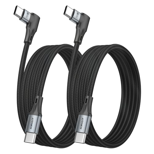 SUNGUY Right Angle USB C to USB C Cable [6FT 2-Pack], for Thick Case 60W Fast Charging 90 Degree Type-C Cord for i-Phone 17 16 15 Series, Samsung Galaxy S25 S24, i-Pad Pro, MacBook Pro
