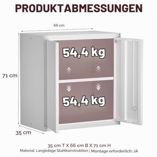 STEELIST Metall-Wandschrank, abschließbarer Stahlschrank zur Wandmontage (für Zuhause oder Büro), Wandschrank mit Türen und Einlegeböden – Ansicht 3