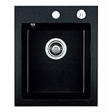 Manestein Spülbecken, Küchenspüle aus Granit, Einbauspüle, Einzelbecken mit Siphon, Fleckenbeständig und Pflegeleicht, 80% Quarzsand, 1 Becken, 48,5 x 40,5 cm, Graphit - Schwarz Gesprenkelt