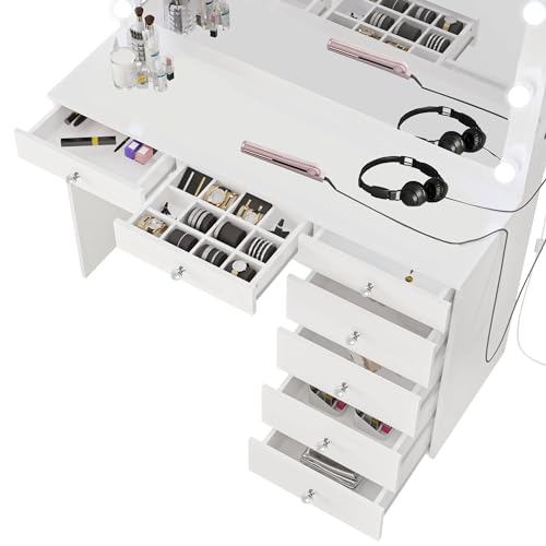Boahaus Diana Modern Lighted Vanity Desk, White Finish, Crystal Ball Knobs, Makeup Vanity for Bedroom - Thumbnail 5