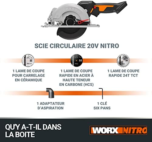 WORX WX531.9 Ręczna Pilarka Tarczowa 20 V, Bezszczotkowa Piła Tarczowa do Precyzyjnego, Prostego Cięcia, bez Wysiłku Tnie Drewno, Metal, Płytki i Plastik, bez Akumulatora i Ładowarki