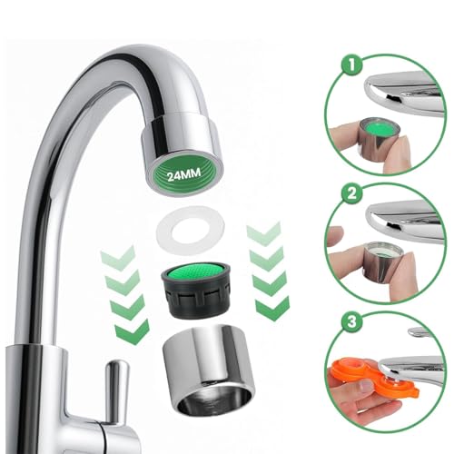 5 Stück Strahlregler Wasserhahn M24,Wasserhahn sieb Einsatz, Mischdüsenschlüssel mit ABS Filter, für Küche Bath Room,Long