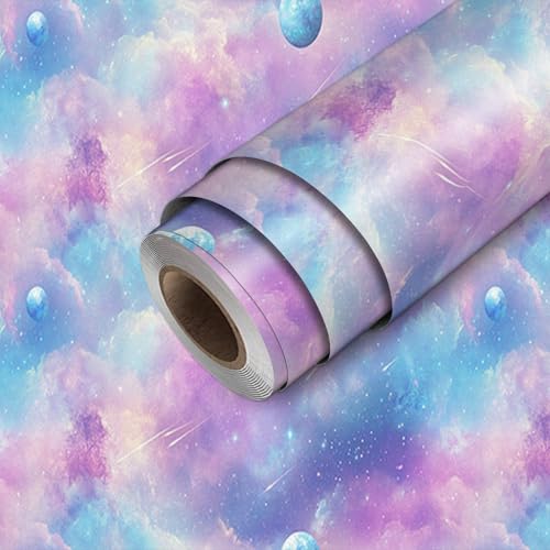 HOMETITUTE Galaxy Space Pattern Wallpaper Peel and Stick Self Adhesive Vinyl Wall Covering 118.1" x 17.7" Removable Contact Paper for Living Room Bedroom Kitchen Office Decor