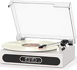 Vinyl Record Player with Auto Stop, Bluetooth, Bass & Treble Controls White