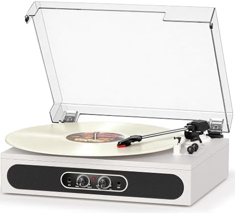DANFI AUDIO DF Vinyl Record Player with Auto Stop, Bluetooth, Bass & Treble Controls White — $49.99 (17% off)