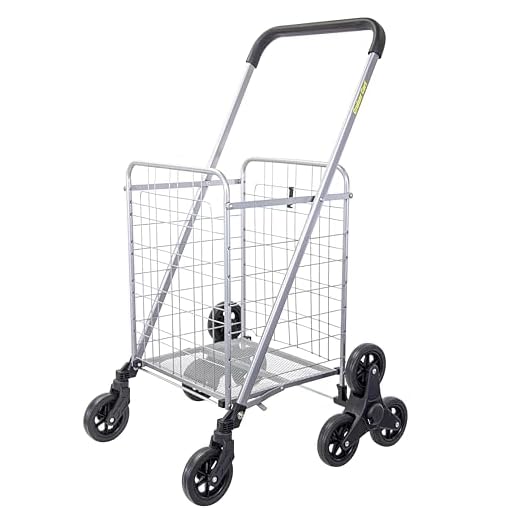 dbest Products Stair Climber Cruiser Cart Shopping Grocery Rolling Folding Laundry Basket on Wheels Foldable Utility Trolley Compact Lightweight Collapsible, Silver