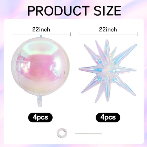 Image of TONIFUL 8Pcs 22Inch Iridescent Large 4D Giant Round and Star Balloons Explosion Star Mylar Balloons Set for Backdrop Christmas New Year Birthday Wedding Bridal Shower Anniversary Photo Booth Supplies