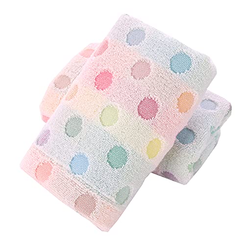 Image of Pidada Hand Towels Set of 2 Colorful Polka Dot Pattern 100% Cotton Soft Absorbent Decorative Towel for Bathroom (Beige)