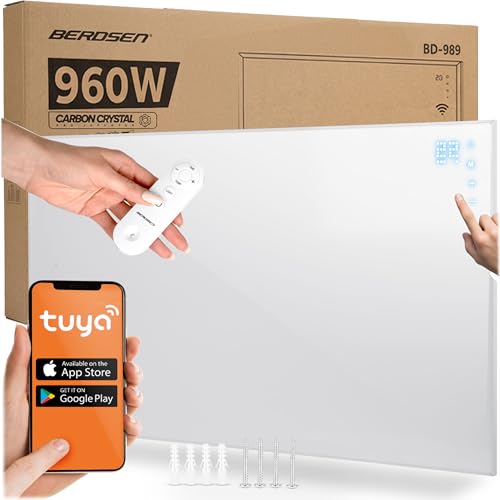 Berdsen Calefacción por infrarrojos 960 W - WiFi Tuya - Placa calefactora - Control por aplicación - Bajo consumo - Protección contra sobrecalentamiento - Calefacción por infrarrojos - Blanco