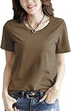 Tシャツ レディース トップス カットソー 半袖 無地 薄手 綿 きれいめ シンプル おしゃれ S～2XL （カーキ・ダークグレー・ネイビー・黒・白・灰色）
