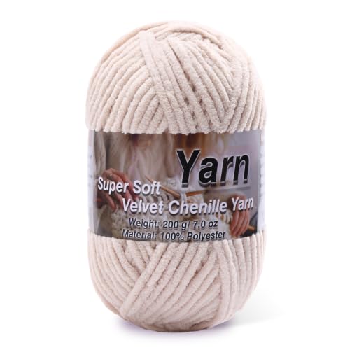 Image of Chunky Chenille Yarn for Baby Blanket Yarn for Crocheting - 7.05oz Super Soft Chenille Plush Yarn - Bulk Thick Yarns Used for Making Scarves, Blankets, Stuffed Animals, DIY Craft (1- Beige)