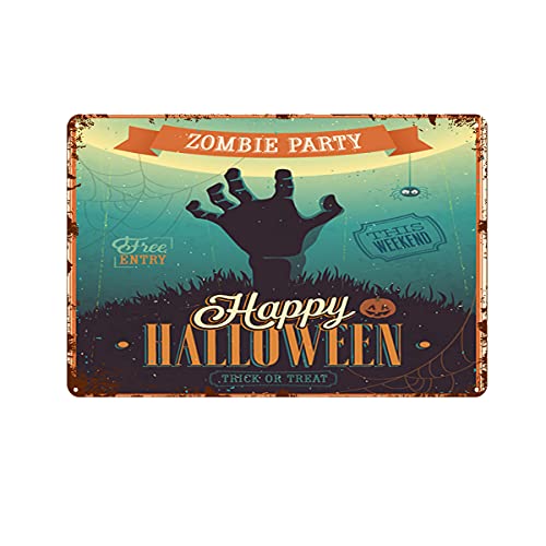 DISGOWONG Metal Tin Sign Vintage Sign Decor Art Halloween Zombie Party Poster Tin Sign Wall Plaque Poster Cafe Bar Pub Beer Club Wall Home 12 X 8 Inches