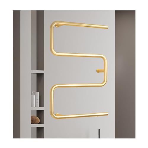 Toallero calefactable de Pared, enchufable, de Oro Cepillado, de Acero Inoxidable, para baño, Calentamiento rápido y Control de Temperatura Constante.