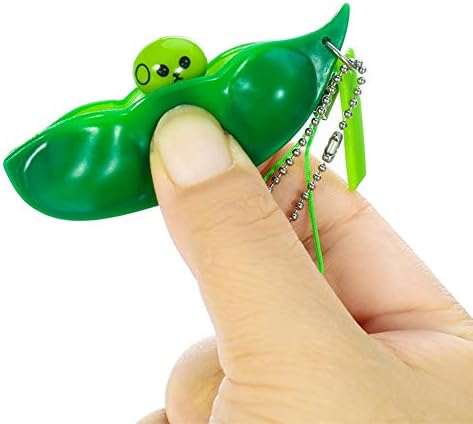 Bohoman 12 Pieces Fidget Bean Toy Funny Facial Expression Bean Fidget Toy Soybean Stress Relieving Keychain, Green