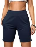Aseniza Kurze Hose Damen Bermuda Shorts Sporthose Laufhose,Marineblau,L