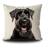 Funny Giant Schnauzer Dog Pillow Cover Dog Puppy Art Decorative Pillow Case for Couch Sofa Bed Dog Lover Gift Linen White 18X18 Inch Double Side, Style 3