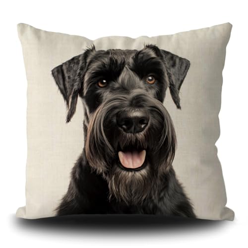 Funny Giant Schnauzer Dog Pillow Cover Dog Puppy Art Decorative Pillow Case for Couch Sofa Bed Dog Lover Gift Linen White 18X18 Inch Double Side, Style 3