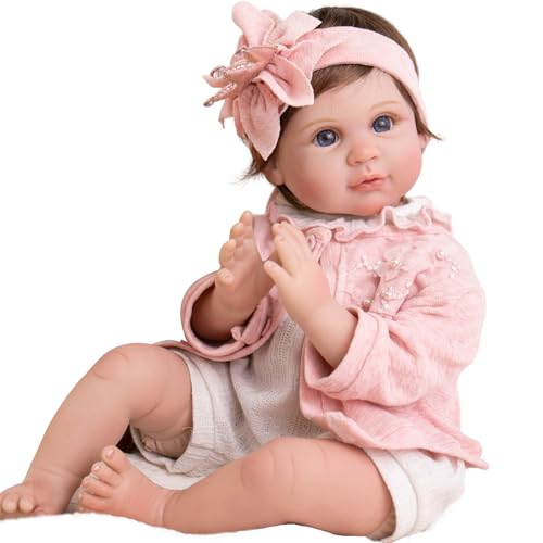 Aori Reborn Baby Dolls 22 inch Lifelike Realistic Baby Girl Doll with Feeding Doll Accessories for Kids 3+