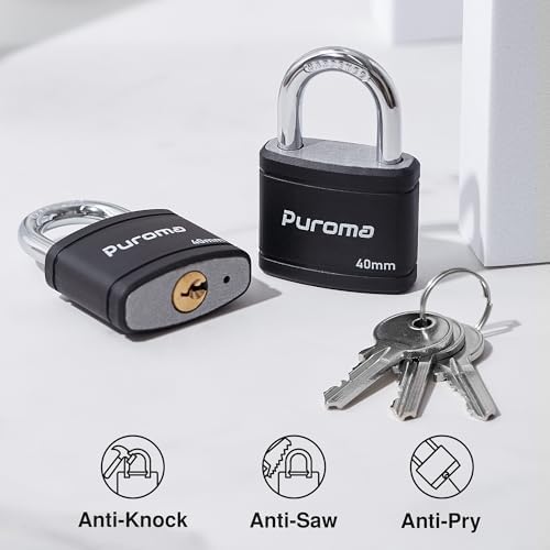 Puroma 2키 자물쇠, 3개의 열쇠 포함, 2.2cm(0.8인치) 학교 사물함 잠금 게이트 40mm 블랙 — 사진 4