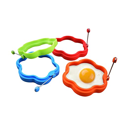 Syfunlv 4X Omelette en Silicone, Forme de Moule à Omelette Fleurs, Silicone Anneaux d'oeufs, pour ufs au Plat et crêpes, Forme en Silicone avec poignée de Protection Thermique, 11 * 2cm