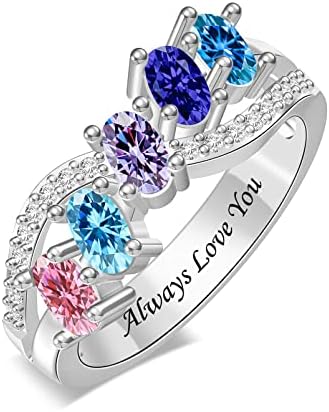 MissNaNa Personalized Mothers Ring 1-6 Birthstone Ring for Women ...