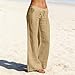 AQAYL Linen Pants Women Wide Leg Palazzo Pant Drawstring Elastic Waist Trousers Casual Boho Summer Pants Beach Vacation Khaki