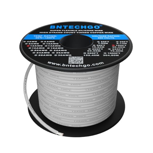 Fil de silicone 12 AWG blanc cuivre étamé 680 brins bobine 100 pieds