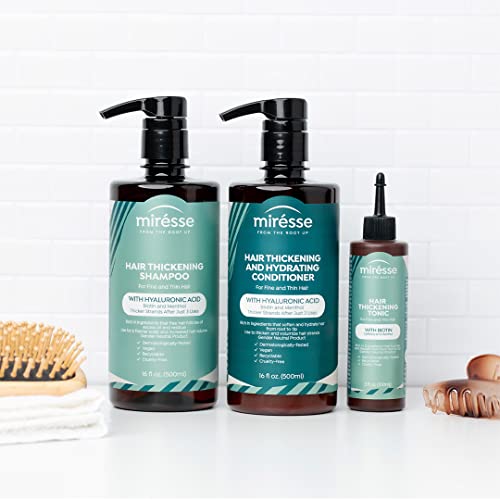 Miresse Thickening Shampoo And Hydrating Conditioner Set W/ Hyaluronic Acid, Biotin & Menthol For Men & Women - For Fine Thin Hair. Clinically Proven Thicker Strands On Continuous Use 16.9Oz (500Ml)X2 #TOP6