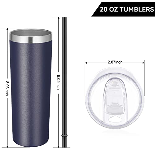 VEGOND Stainless Steel Tumblers Bulk 12 Pack, 20 oz Vacuum Insulated Skinny Tumblers with Lids and Straws, Double Wall Coffee Mug, Travel Water Cup, Navy Blue - Image 4