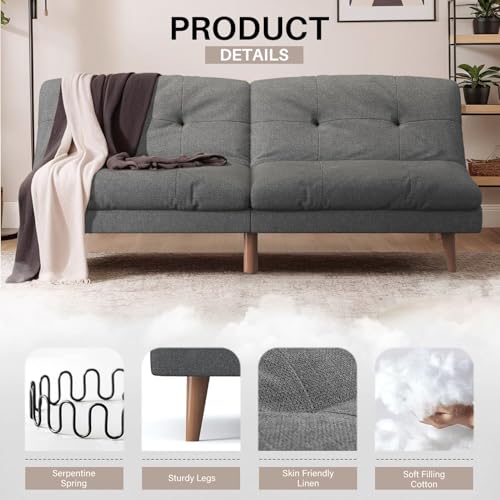 Homall Futon Couch, Modern Futon Sofa Bed with Adjustable Backrest, Convertible Sleeper Sofa Bed for Small Apartments, Loveseat, Office (Fabric, Grey) - Thumbnail 5