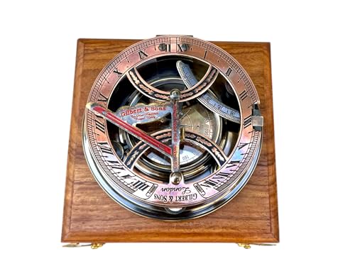 Brújula antigua grande con sundial, caja de caoba miniatura 2