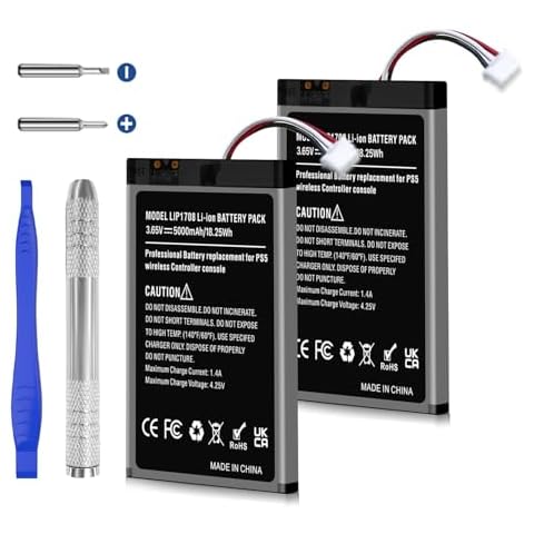 Quzmo 2 Pack 5000mAh PS5 Controller Battery, Upgrade High Capacity LIP1708 Battery Replacement for Sony PS5 PlayStation 5 DualSense CFI-ZCT1W Wireless Controller with Tool Kit Cover