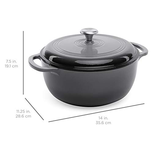 Best Choice Products 6Qt Ceramic Non-Stick Heavy-Duty Cast Iron Dutch Oven W/Enamel Coating, Side Handles For Baking, Roasting, Braising, Gas, Electric, Induction, Oven Compatible, Gray #TOP6