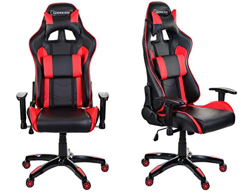 GSA041 Rot/Schwarz Ergonomisch Gaming PC Stuhl, Chefsessel mit Verstellbarer Rückenlehne und Armlehnen. Racing Bürostuhl Komfortabler