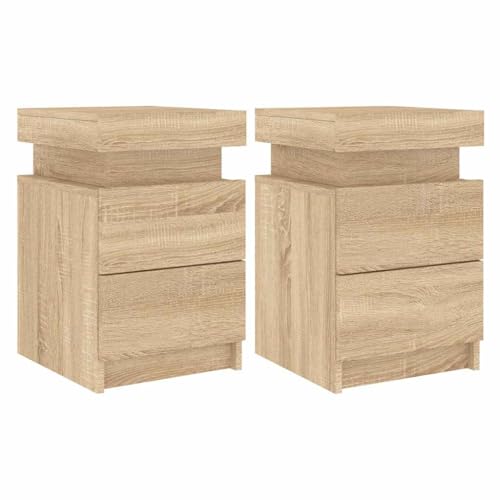 vidaXL Tables de Chevet et Lumières LED 2 pcs, Armoires de Lit avec Rangement, Tables de Nuit Chambre, Moderne, Chêne Sonoma Bois d'Ingénierie