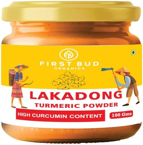 First Bud Organics Golden Spice Lakadong Turmeric Powder - 100gm | Organic Turmeric Powder & 10 to 12% High Curcumin Certified | Chemical Free Haldi Powder & Sourced From Jaintia Hills, Meghalaya