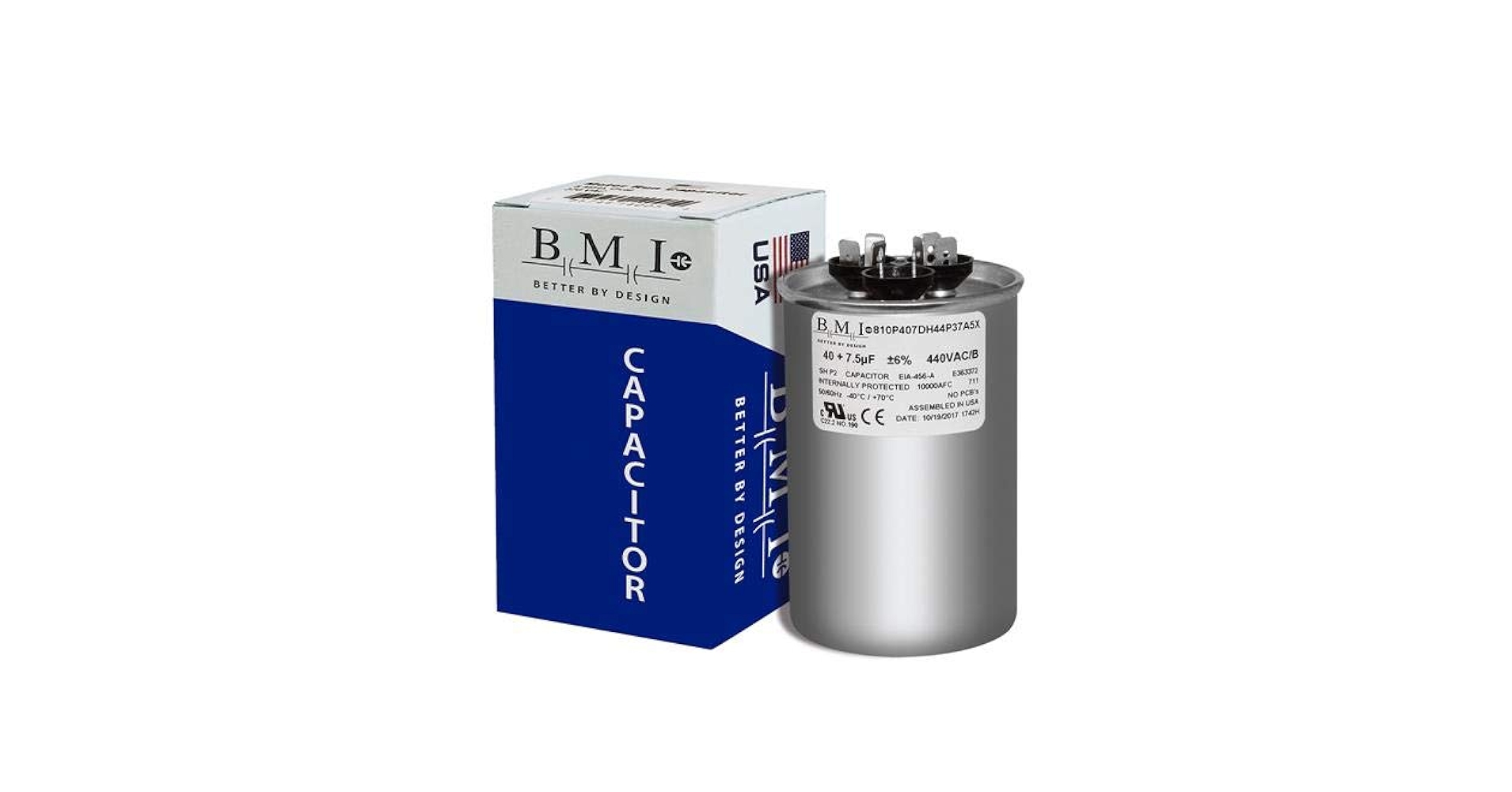 チップス 40 + 7.5 uF x 370 or 440 VAC Round - BMI USA Made Capacitor
