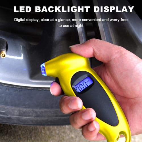 Image of KVAEY Digital Tire Pressure Gauge, 150 PSI 4 Settings Accurate Tire Gauge with Non-Slip Grip, Backlight LCD Tire Pressure Gauge Reader Checker Tool for Car Truck Bicycle Motorcycle (Yellow)