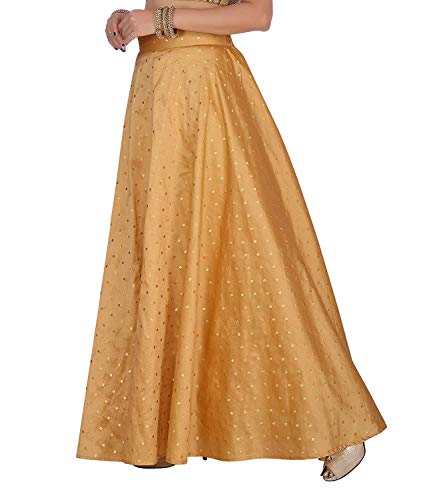 Durga Puja Special Women's Full Volume Full Round Full Ghera Brocade Lehenga Skirt with Gold Zari Dots3