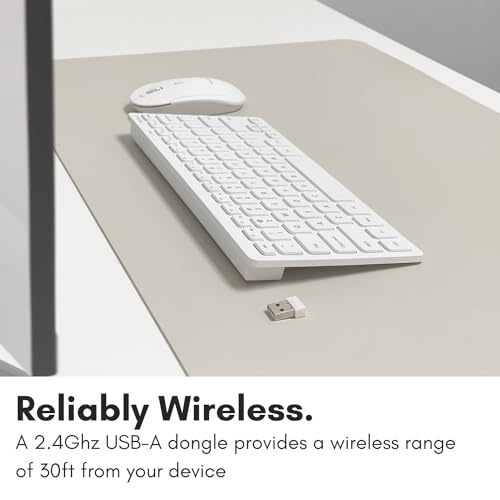 Macally Mini Compact Keyboard - Wireless Keyboards for Desktop PC, Surface, Chromebook, Notebook, Laptop Keyboard, Slim Key Board with 2.4G Wireless USB - Small Keyboard for Travel (White)