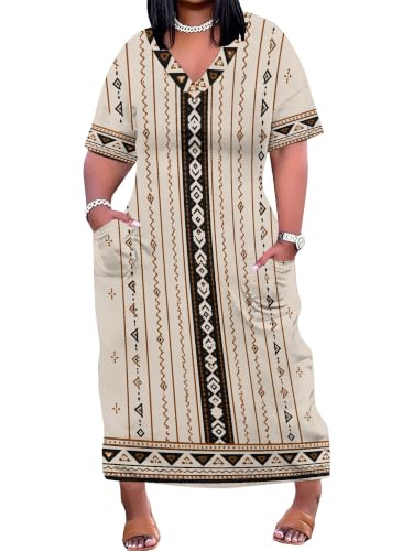 Image of PinkPatty Women's Oversize V Neck Short Sleeve Maxi Dress with Pockets